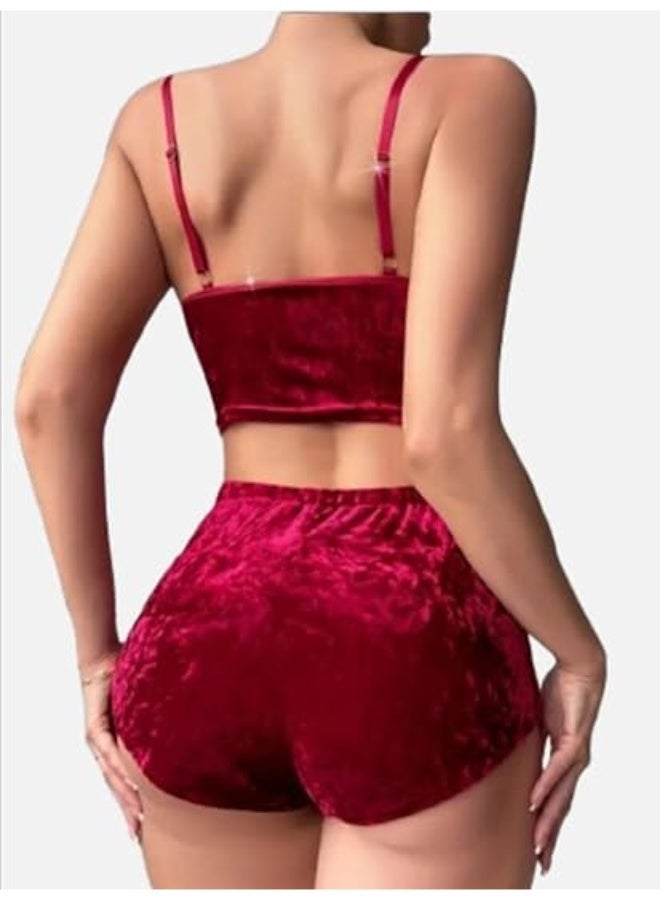 هنادى بيجامة هوت شورت قطيفة مع سوار قلوب – ساوان حتى 80 كيلو – HN 9011 - Image 3