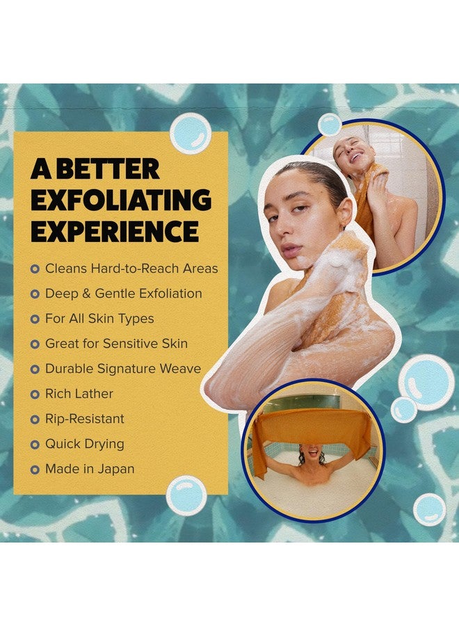 GOSHI Exfoliating Shower Towel - Rip-Resistant Exfoliating Washcloth For All Skin Types - Marigold Yellow - Made In Japan - Image 3