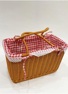 Rattan Storage Basket With Light Handles Camping Shopping Picnic Outdoor Brown/Red