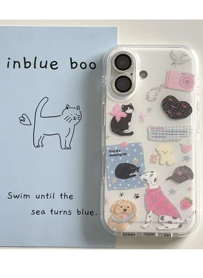 NIBEMINENT Creative Graffiti Cat And Dog Protective TPU Case Cover For iPhone 15 Pro Max