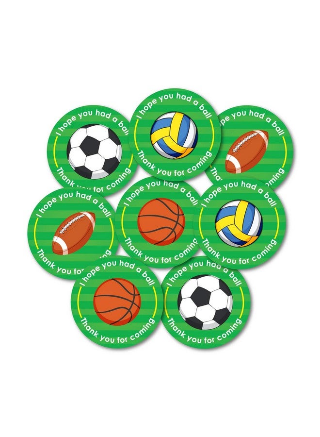 weRevel Sports Ball Theme Thank You Party Stickers, 40 Count, 2 Inches, Round, 4 Unique Designs - Image 1