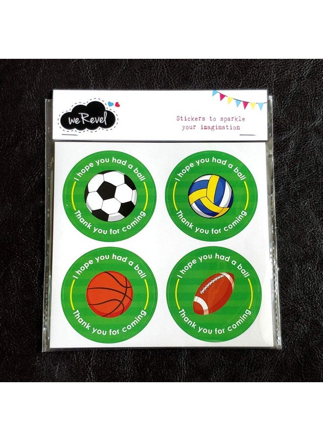 weRevel Sports Ball Theme Thank You Party Stickers, 40 Count, 2 Inches, Round, 4 Unique Designs - Image 2