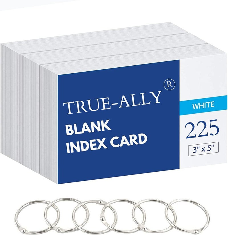True-Ally unruled Index Flash Cards - 3x5 inch, White, 300 Cards, 200 GSM - with Free Binder Rings for Short Notes, cue Cards, Cheat Sheets, exam, Interview Preparation (3x5 inch Plain - 300 Sheets) - Image 1