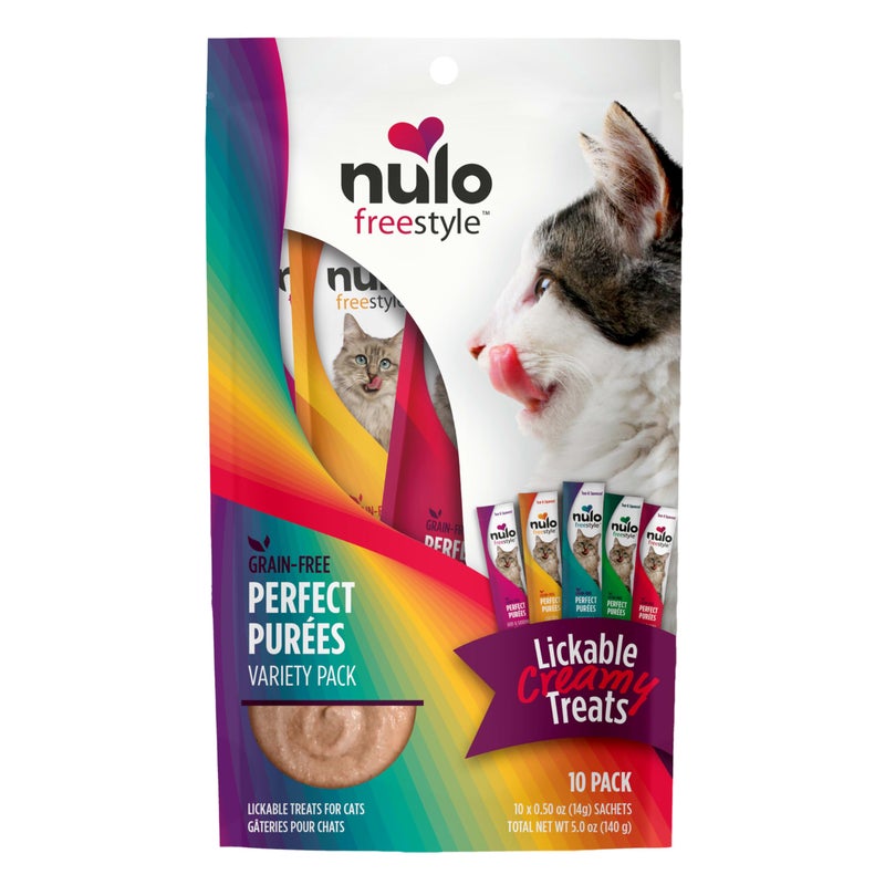 Nulo Freestyle Grain-Free Perfect Purees Premium Wet Cat Treats, Squeezable Meal Topper for Felines, High Moisture Content to Support Hydration, 0.5 Ounces in each Lickable Wet Cat Treat Pouch - Image 1