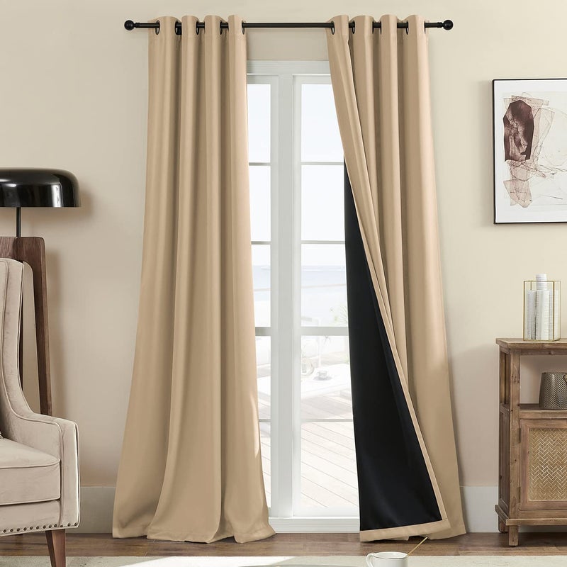 Rutterllow 100 Blackout Curtains Full Shade 84 Inches Long Complete Drapes for Living RoomThermal Insulated Bedroom Window Treatment Drapes 2PanelsKhaki52x84inch