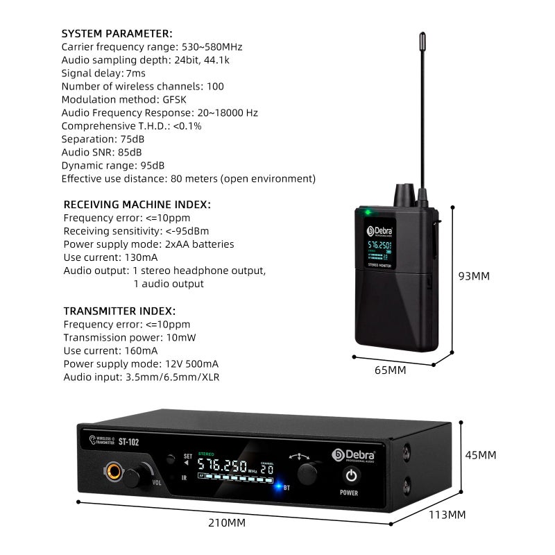 D Debra Pro ST-102 & ST-202 & M-PROI Stereo Wireless in Ear Monitor System Bodypack Receiver, Performance with 100 Adjustable Frequencies, Can Not Be Used Alone(Only 1 Bodypack) - Image 4