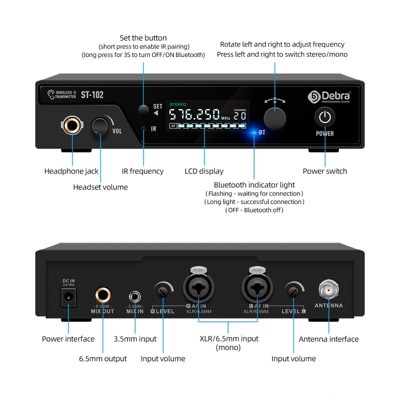 D Debra Pro ST-102 & ST-202 & M-PROI Stereo Wireless in Ear Monitor System Bodypack Receiver, Performance with 100 Adjustable Frequencies, Can Not Be Used Alone(Only 1 Bodypack) - Image 5