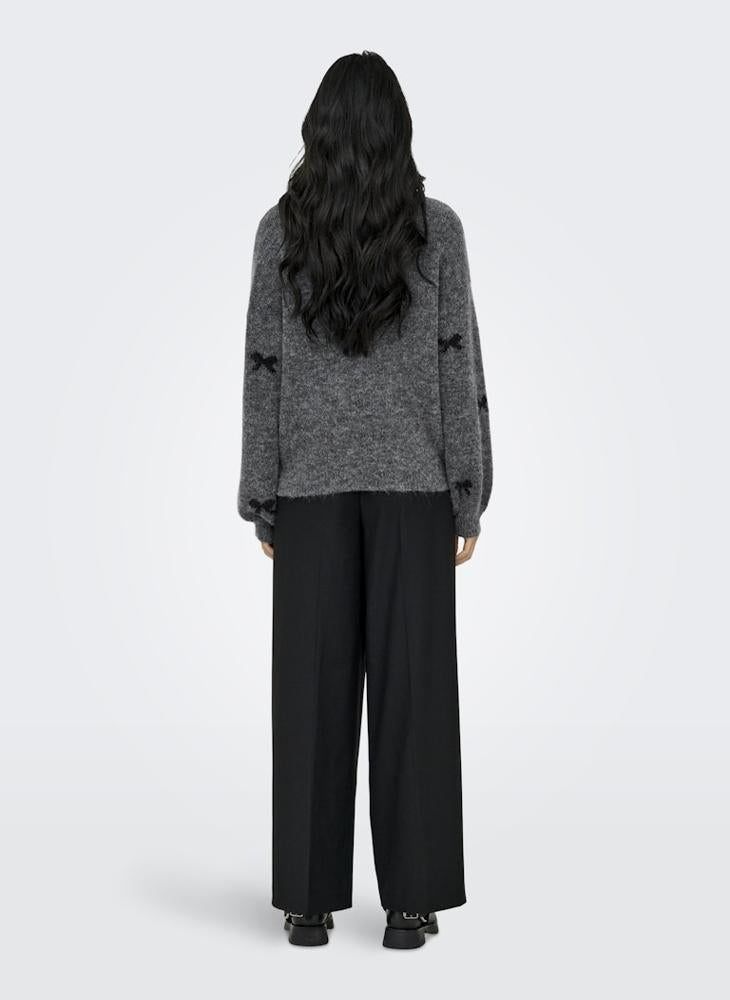 ONLY XMAS Bow Print Long Sleeve Crew Neck Pullover Sweater - Image 2