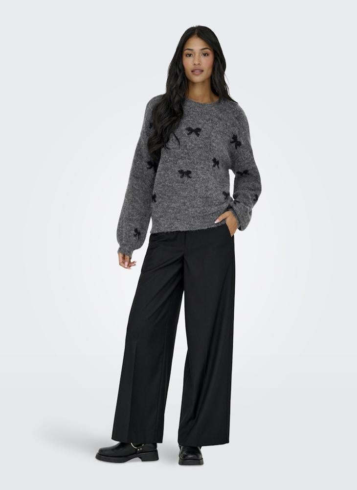 ONLY XMAS Bow Print Long Sleeve Crew Neck Pullover Sweater - Image 5