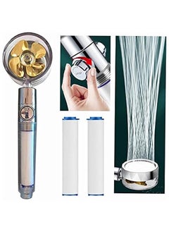 Turbo Propeller Driven Shower Head，vortex High-pressure shower head with 2 filter and Adjustable switch，Handheld Turbocharged turbo fan spa shower head，360 degree water saving shower head