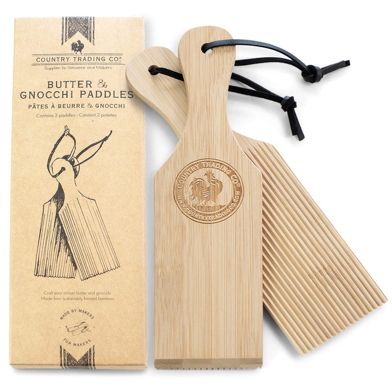 Country Trading Co. Gnocchi Boards and Wooden Butter Paddles to Easily Create Authentic Homemade Pasta and Butter Without Sticking  Set of 2 Makers  95 inches 