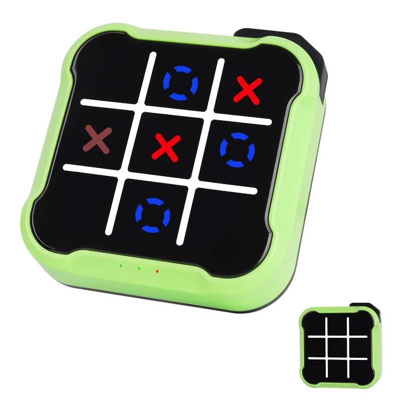 uimomn Tic Tac Toe Game 4 in 1 Handheld Educational Game Machine Electronic Tic Tac Toe Game for Education and Memory Growth Home Toy Board Game for Kids and Adults Green - Image 3