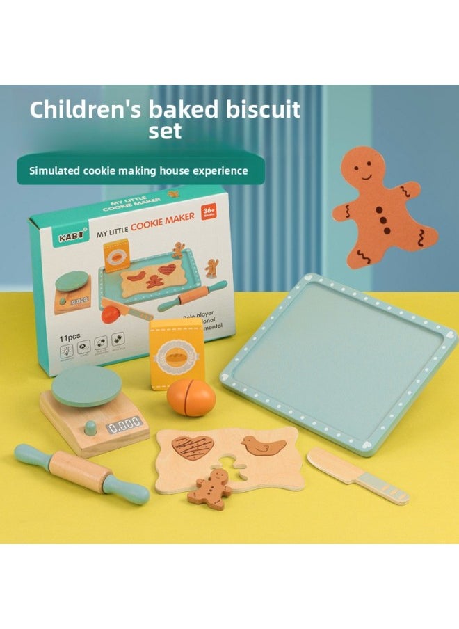 Generic - Wooden Afternoon Tea Coffee Machine Blender Juicer Bread Machine Ice Cream Kitchen Set Play Toys-Color:Wooden Bread Machine Set Of 8 - Image 1