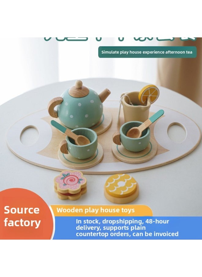 Generic - Wooden Afternoon Tea Coffee Machine Blender Juicer Bread Machine Ice Cream Kitchen Set Play Toys-Color:Wooden Bread Machine Set Of 8 - Image 1