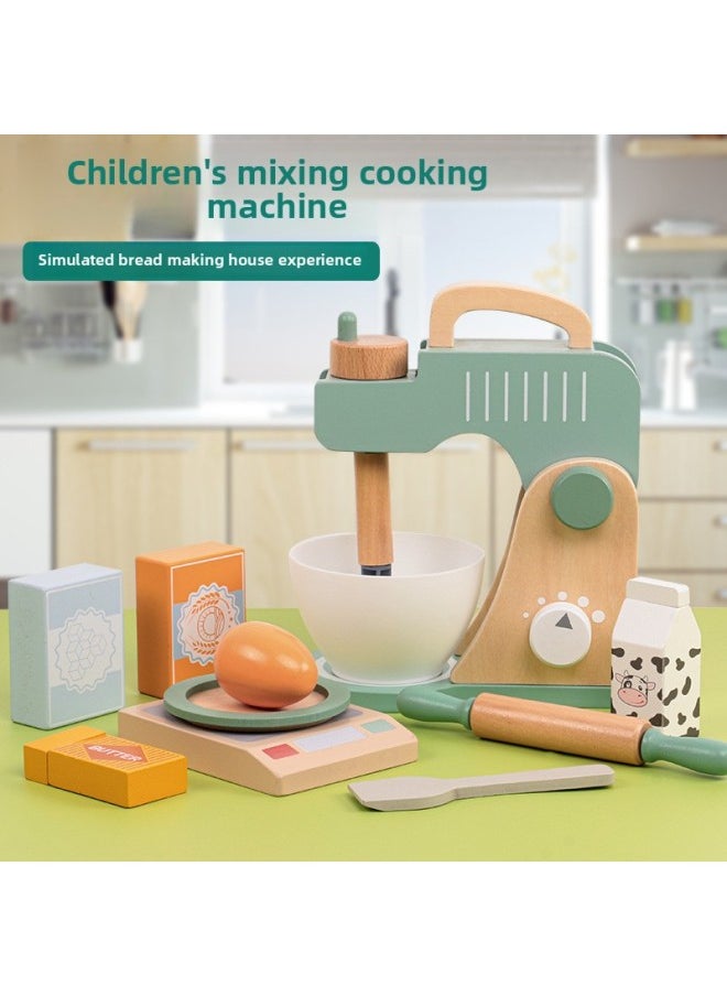 Generic - Wooden Afternoon Tea Coffee Machine Blender Juicer Bread Machine Ice Cream Kitchen Set Play Toys-Color:Wooden Bread Machine Set Of 8 - Image 1