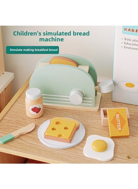Wooden Afternoon Tea Coffee Machine Blender Juicer Bread Machine Ice Cream Kitchen Set Play Toys-Color:Wooden Bread Machine Set Of 8