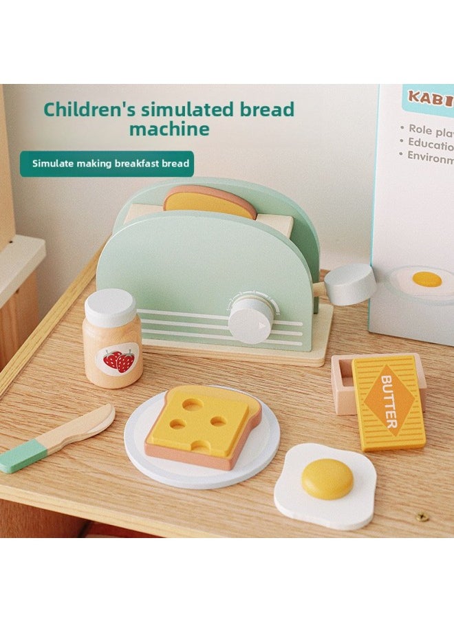 Generic - Wooden Afternoon Tea Coffee Machine Blender Juicer Bread Machine Ice Cream Kitchen Set Play Toys-Color:Wooden Bread Machine Set Of 8 - Image 1