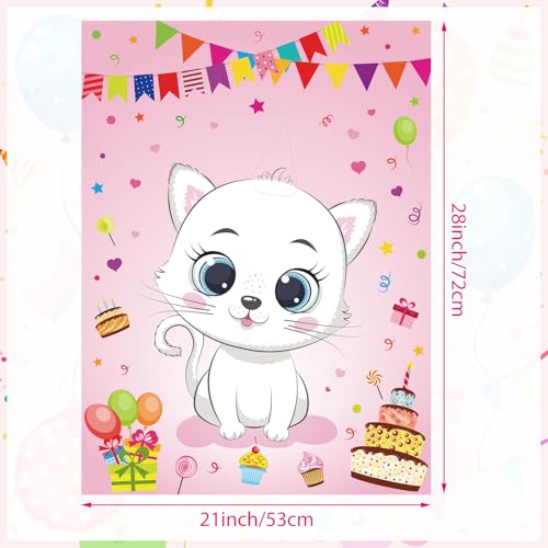 PLULON Cat Party Game for Kids Pin The Hat Bow Tie on The Cat Birthday Game Poster for Boy Girl Birthday Summer Party Favors Wall Decorations Classroom Activities - Image 5