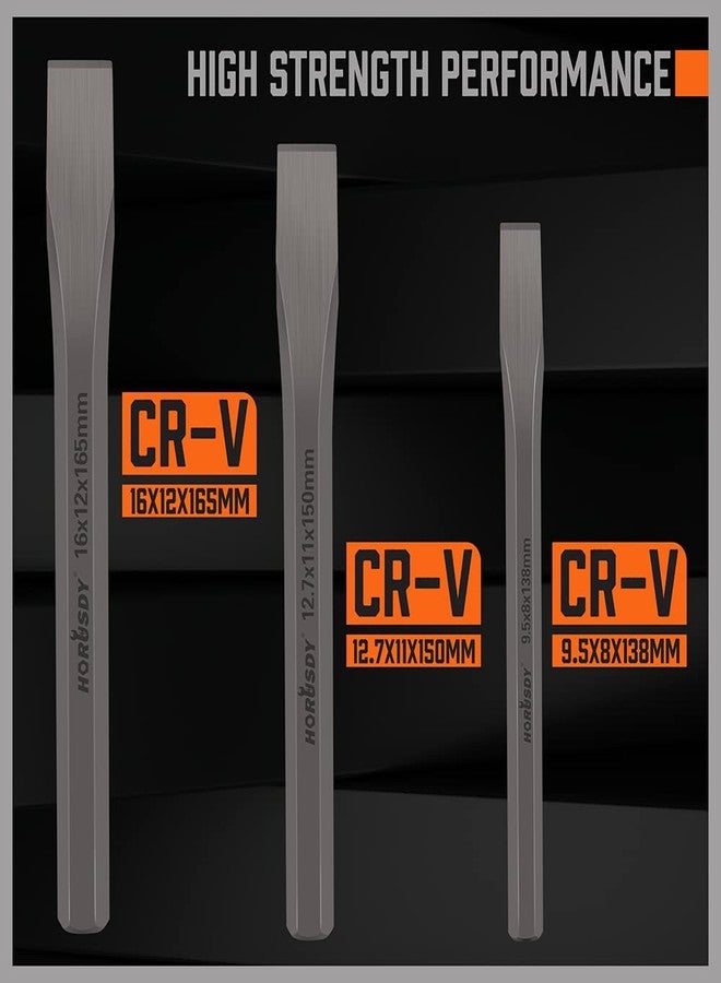 HORUSDY 3-Piece Heavy-Duty Cold Chisel Set, 3/8", 1/2", 5/8" Metal Chisels, Drop-Forged Cr-V Steel for Woodworking, Metalworking, Masonry & Carpentry - Image 5