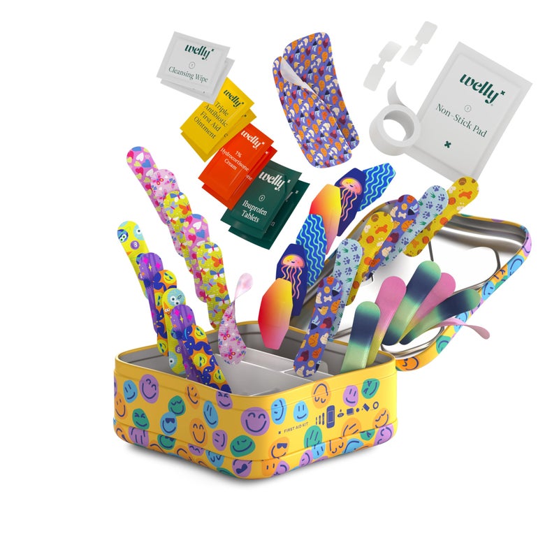 Welly First Aid Kit - Adhesive Flexible Fabric and Waterproof Bandages, Tape and Non-Stick Pads, Butterfly Strips, Single Use Ointments Triple Antibiotic and Hydrocortisone, and Ibuprofen - 130 Count - Image 5