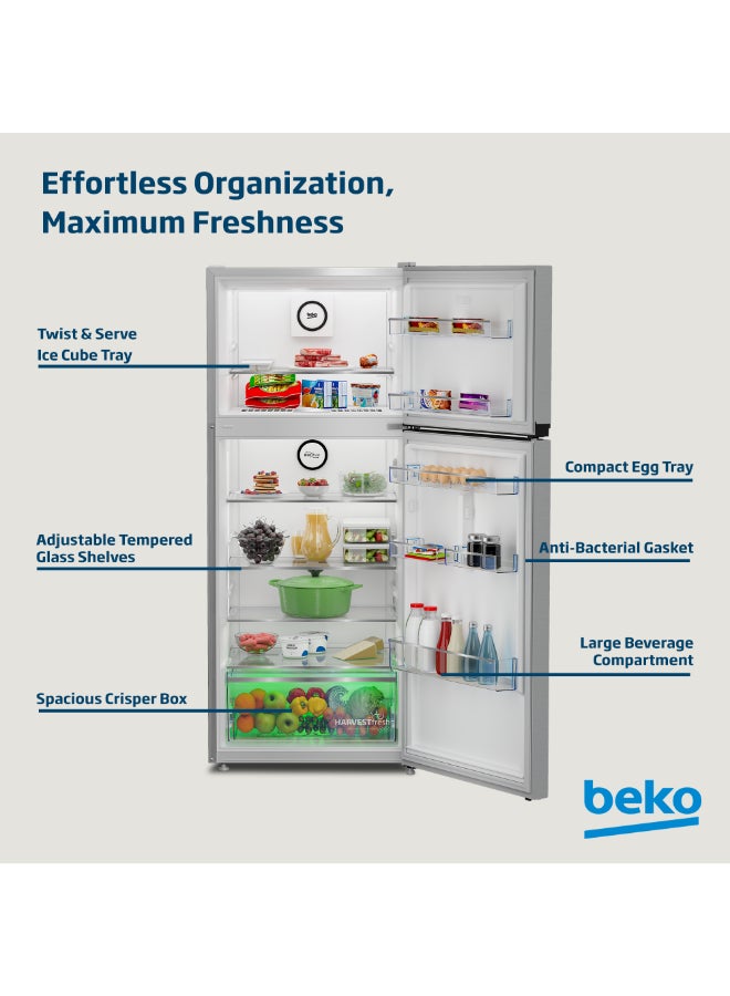 Beko Refrigerator 420 Liters Gross(367 Net) Capacity, Double Door, Top Mount, No Frost, Harvest Fresh Technology, NeoFrost Dual Cooling, Low Noise, CoolRoom, 10 Years Warranty on ProSmart Inverter Compressor - RDNG420DI silver - Image 4