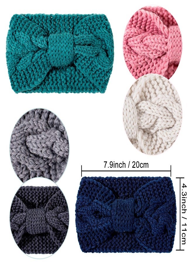 Whaline 6 Pieces Knit Headbands Winter Ear Warmers, Twisted Elastic Turban Head Wraps with Bow Knot, Hair Band Accessories, Hair Scrunchies Scarves for Women Girls (Blue Pink Colors) - Image 2