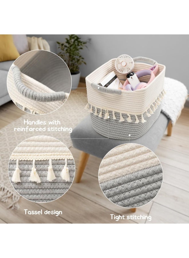 Bukela 3 Pack Woven Basket, Cotton Rope Baskets for Toy, Clothes, Blankets, Decorative Basket for Living Room, Nursery, Bathroom, White & Gray - Image 2