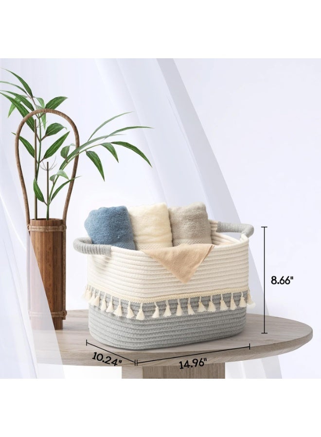 Bukela 3 Pack Woven Basket, Cotton Rope Baskets for Toy, Clothes, Blankets, Decorative Basket for Living Room, Nursery, Bathroom, White & Gray - Image 4