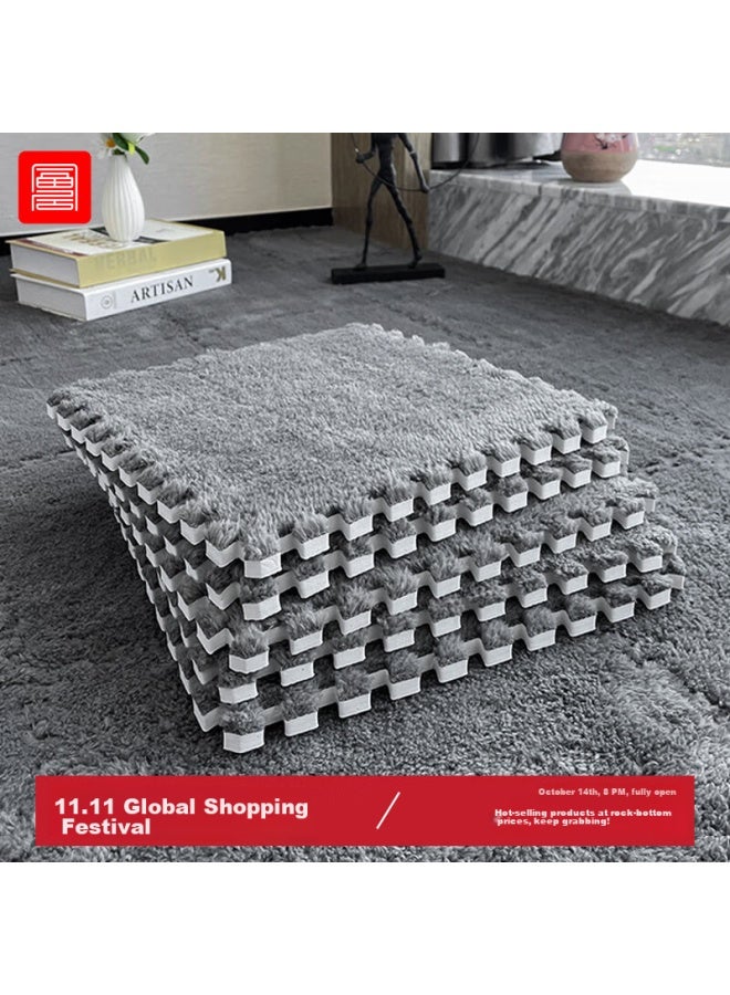 Foojo Plush Square Puzzle Carpet, Living Room Full Coverage, Soundproof, Heat Insulation, Non-slip, 30cm, 10 Pieces, Dark Gray - Image 1