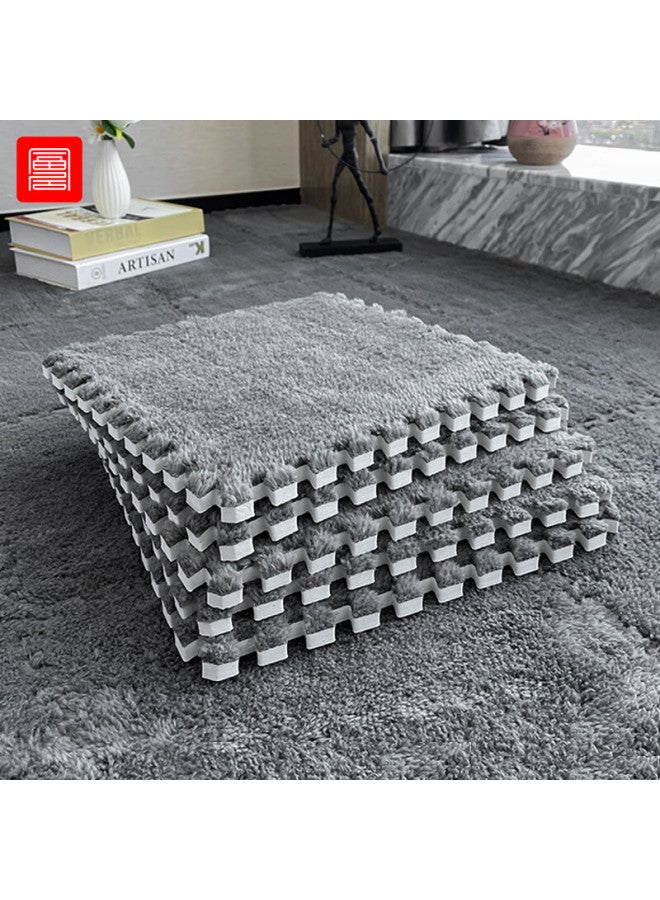 Foojo Plush Square Puzzle Carpet, Living Room Full Coverage, Soundproof, Heat Insulation, Non-slip, 30cm, 10 Pieces, Dark Gray - Image 5