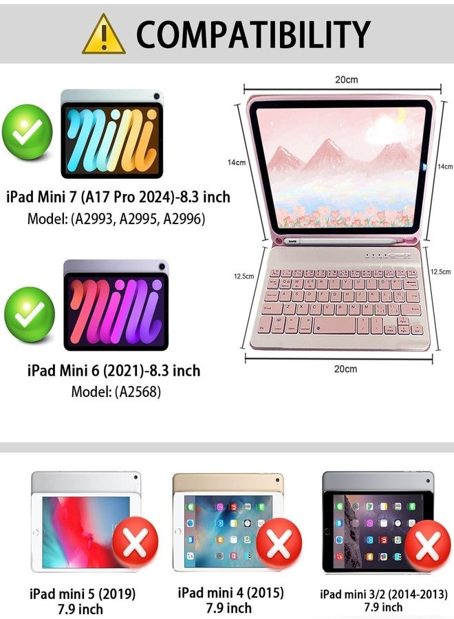 TUNKARMOR Case Keyboard for iPad Mini 7 (A17 Pro 2024) & Mini 6 (2021) 8.3" - with Mouse and Magnetically Keyboard, Case with Pencil Holder for iPad Mini 7th/6th Generation, Auto Sleep/Wake, Pink - Image 2