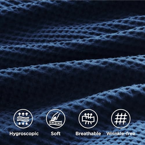 Bedsure Cotton Duvet Cover Queen - 100% Cotton Waffle Weave Navy Blue Duvet Cover Queen Size, GentleSoft™ and Breathable Bedding Set for All Season, 3 Pieces, 90"x90" - Image 4