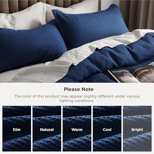 Bedsure Cotton Duvet Cover Queen - 100% Cotton Waffle Weave Navy Blue Duvet Cover Queen Size, GentleSoft™ and Breathable Bedding Set for All Season, 3 Pieces, 90"x90" - Image 5
