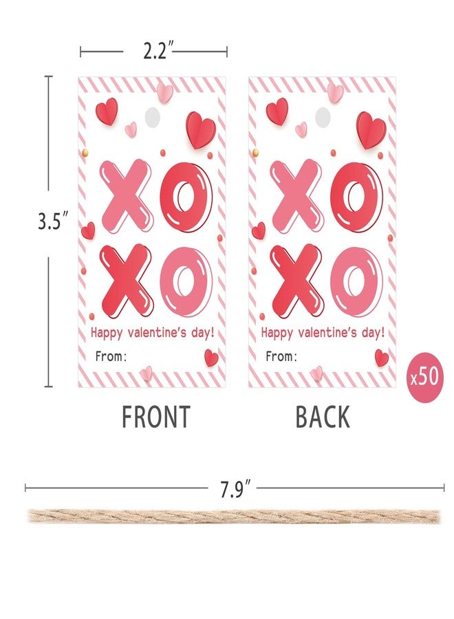 Aukolass Happy Valentine's Day Tags, Valentine's Day Gift Tags with String for Sweet Themed Party or Valentine' Day Thank You Gift Tags Great for Party Favors (XOXO) - Image 2