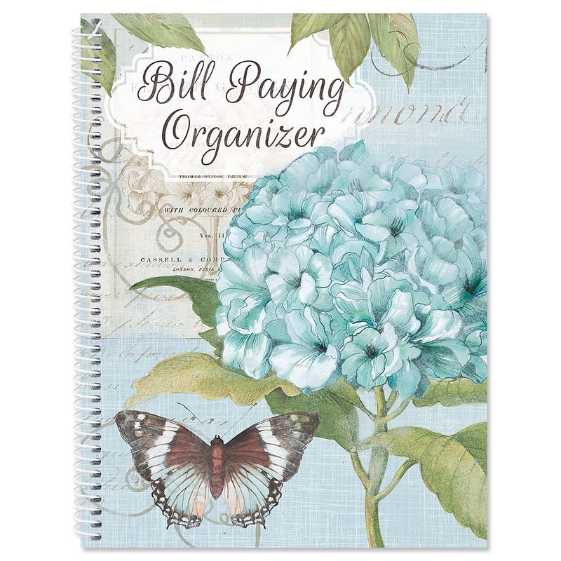 Current Hydrangea Bill Paying Organizer Book - 9" x 12â€ Personal Account Book, Spiral Bound, 14 Storage Pockets, 32 Label Stickers, Monthly Finance & Payment Management Tracker for Home & Office
