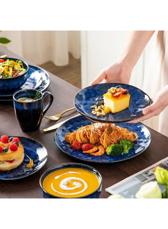 vancasso 16 Pieces Blue Dinnerware Set, Reactive Glaze Dish Set, Plates and Bowls Set - Image 2