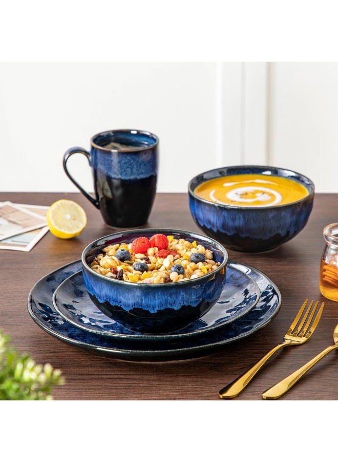 vancasso 16 Pieces Blue Dinnerware Set, Reactive Glaze Dish Set, Plates and Bowls Set - Image 5