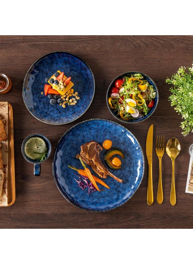 vancasso 16 Pieces Blue Dinnerware Set, Reactive Glaze Dish Set, Plates and Bowls Set - Image 3