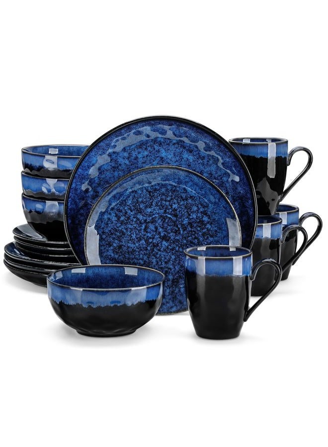 vancasso 16 Pieces Blue Dinnerware Set, Reactive Glaze Dish Set, Plates and Bowls Set - Image 1