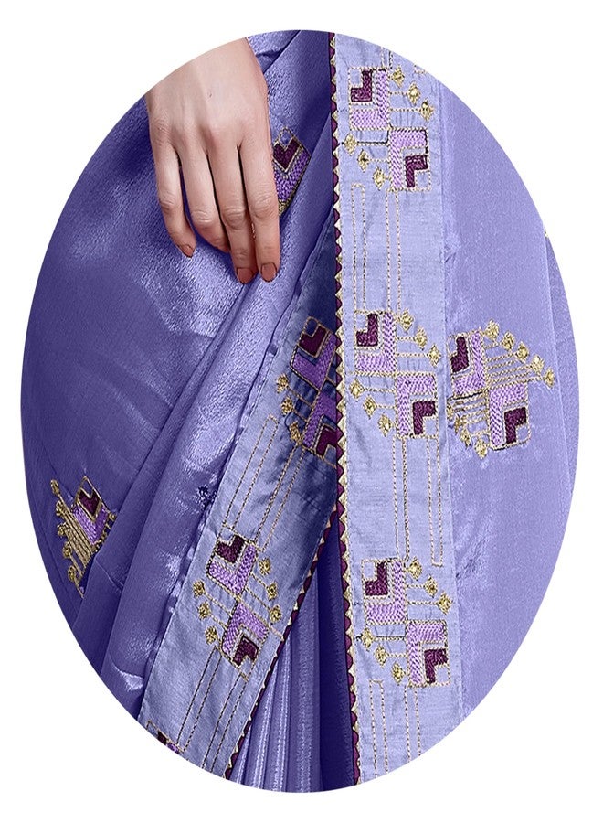 Subham Women's Silk Blend Stone Work Embroidered Saree with Blouse Piece (50714 - Light Violet, Magenta,Gold) - Image 4