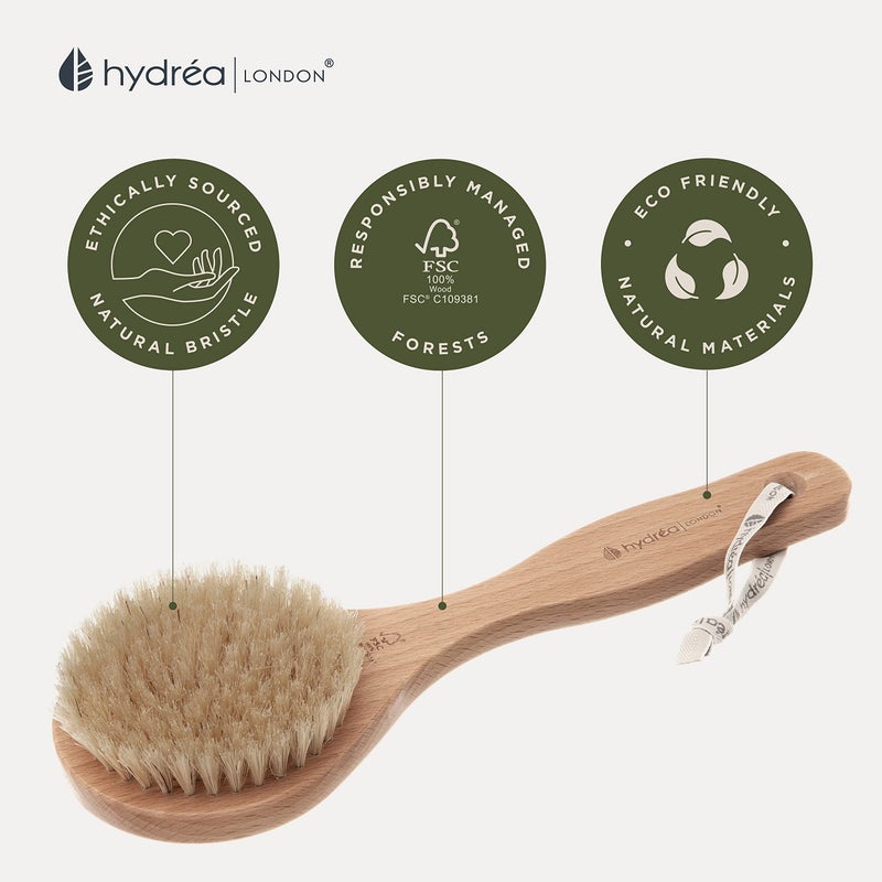 Hydrea London Dry Body Brush â€“Short Handle Premium Exfoliating Dry Skin Brush with Natural Bristle, FSCÂ® Certified Beechwood. - Image 4