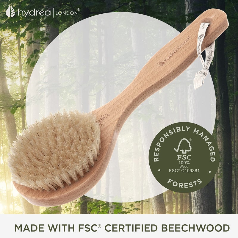 Hydrea London Dry Body Brush â€“Short Handle Premium Exfoliating Dry Skin Brush with Natural Bristle, FSCÂ® Certified Beechwood. - Image 3