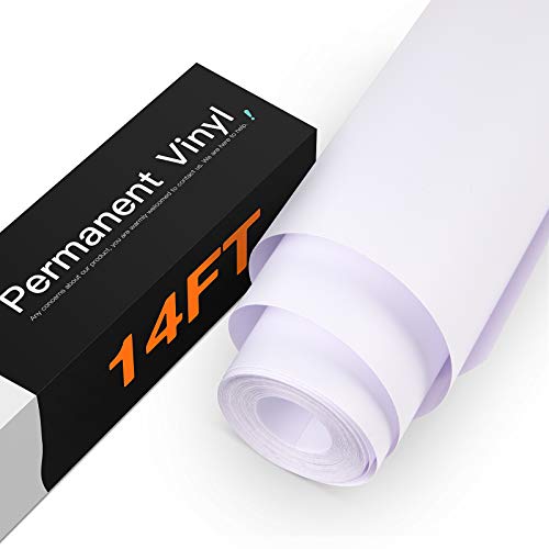 HTVRONT White Permanent Vinyl - 12" x 14 FT Matte White Adhesive Vinyl Roll Compatible with Cricut Cutting Machine, Silhouette, Cameo Cutters, Signs, Scrapbooking, Craft, Die Cutters - Image 1