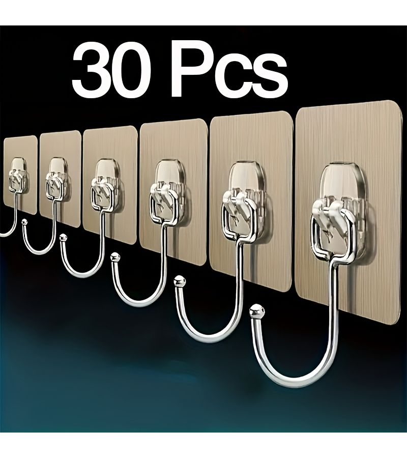 30 Pcs Super Strong Adhesive No Drill Hooks Reusable Golden Hooks For Kitchen Bathroom Tile Walls Hang Towels Cookware And More - Image 1