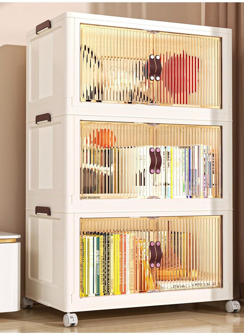 Toshionics Collapsible 3-Tier Plastic Storage Bins Large Clothes Cabinet Containers Organizer Box For Bedroom Kitchen Dorm Toys Room Office Foldable Doors Closet Box Organization Multipurpose Stackable  Rack Shelf Shelves  - Image 1