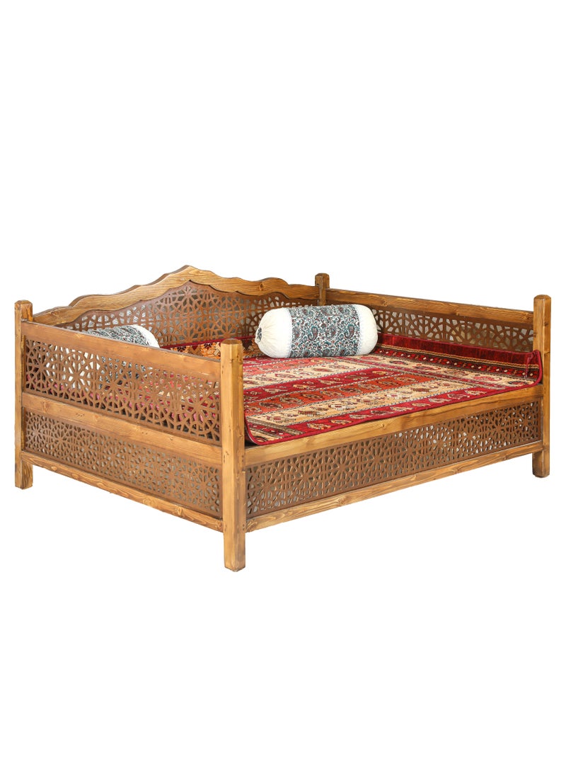 mahome 7 seater Handcrafted Arabic Solid Wood Sofa – Traditional Carved Design with Cushions and carpet. sutable for living room sofa, garden furniture.(Pine Wood, 150 * 200)  - Image 2