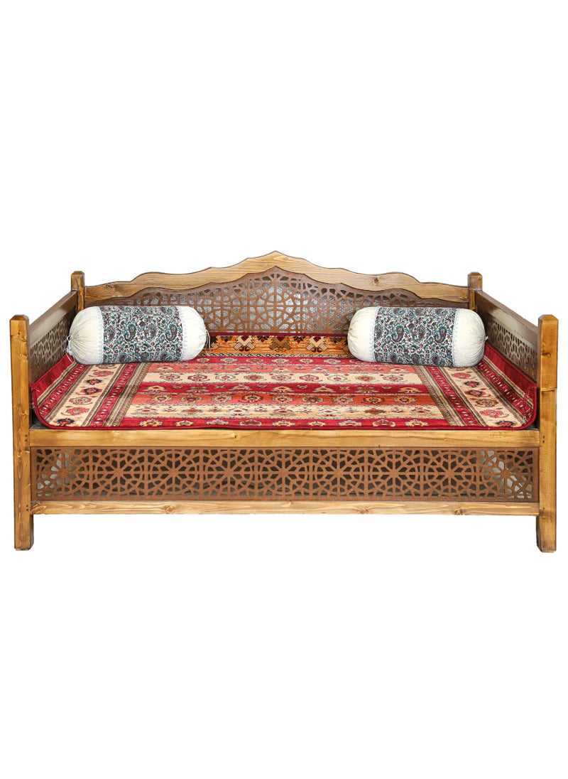 mahome 7 seater Handcrafted Arabic Solid Wood Sofa – Traditional Carved Design with Cushions and carpet. sutable for living room sofa, garden furniture.(Pine Wood, 150 * 200)  - Image 1
