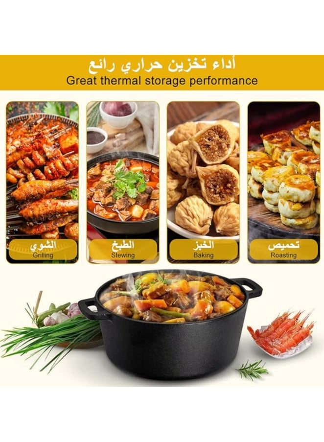 2 in 1 Cast Iron Dutch Oven, 4.7L Oven Pot Dual Function Skillet Pan Cast Lid Pre Seasoned for Camping Home Cooking BBQ Baking Picnic Indoor Outdoor Kitchen Tools for All Hobs(Diameter 26cm) - Image 3