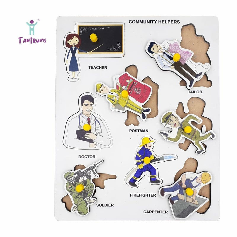 Tantrums Preschool Wooden Community Helper Puzzle - Educational Toy for Kids with 8 Colorful Pieces - Image 3