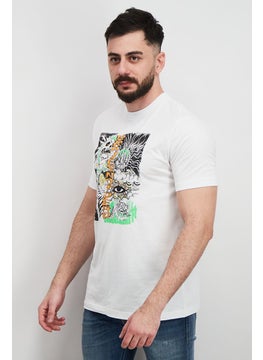 DIESEL Men Crew Neck Short Sleeve Graphic Print T-shirt, White Combo  - Image 3